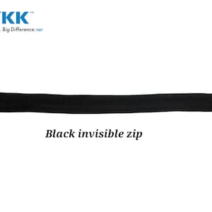 Black YKK Invisible zipper #3, Invisible Concealed Zip, Invisible Zipper Closed Bottom, Sewing zips for dress, Black zip for sewing