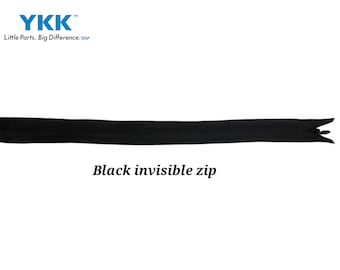 Black YKK Invisible zipper #3, Invisible Concealed Zip, Invisible Zipper Closed Bottom, Sewing zips for dress, Black zip for sewing