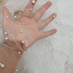 Weicher Elfenbein Weiche Perlen Tüll Stoff, 3 m Breite Perle Tüll, Perlen Mesh Stoff, Elfenbein Weiche Perlen Tüll für Schleier, Perlen Perlen Spitzennetz