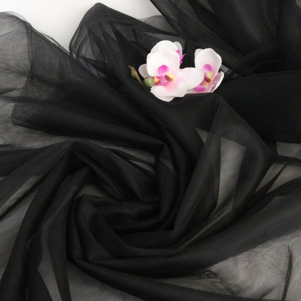 Black Soft Tulle Fabric, 118" / 3m Wide, Mesh Fabric, Black Extra Soft Tulle for Skirts, Tutu, Tulle Dress, Bridal veil, Sold by the meter