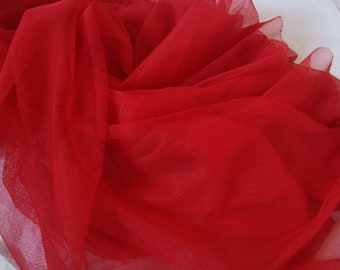 Scarlet Red Extra Soft Italian Tulle Fabric, Red Mesh Fabric, Stretch Tulle, 2 way Stretch Mesh Fabric, Soft Tulle, Bridal Fabric, 59"wide