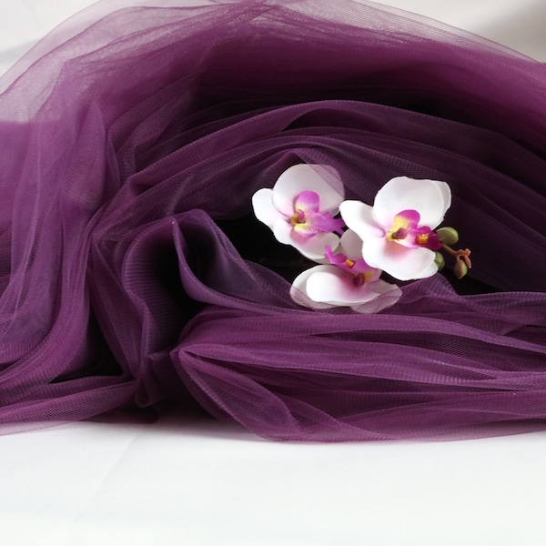 Dark Purple Soft Tulle Fabric, 118" / 3m Wide, Mesh Fabric, Extra Soft Tulle for Skirts, Tutu, Tulle Dress, Bridal veil, Sold by the meter