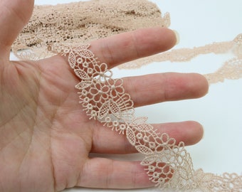 Embroidered Lace Trim, Lace trim Beige colour, 1" wide, sheer lace trim, lace fabric trim, lace ribbon, Lace fabric, Sold by the meter