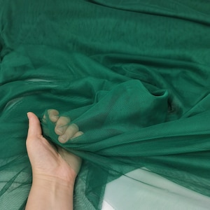Extra Soft Italian Tulle Fabric, Mesh Fabric, Stretch Tulle Emerald Green, 2 way Stretch Tulle for Bridal couture, Sold by the meter,59&quot;wide