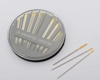 Assorted Hand Sewing Embroidery Needles Set, Self Threading Sewing Needles Pack of 30, Gold eye Hand Stitching Needles, Travel Sew Kit