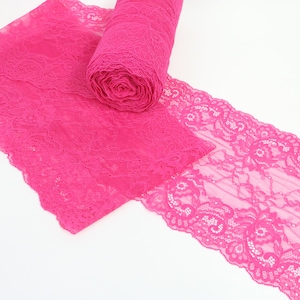 Feine 7,5" / 19cm Stretch-Spitze, Stretch-Spitze Trim Fuchsia Farbe, weiche Dessous Spitze, Floral Dessous Lace Trim verkaufen von 1 Meter, hohe Qualität