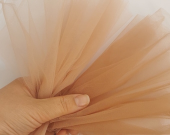 Tan Colour Soft Tulle Fabric , 118" / 3m Wide, Mesh Fabric, Soft Tulle for Dresses, Tutu, Tulle Dress, Bridal veil, Sold by the meter