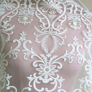 Tela de encaje de bordado de marfil, tela de encaje nupcial, encaje floral, tela de encaje, tela de encaje de tul, encaje de vestido de novia, tela transparente, 53" de ancho