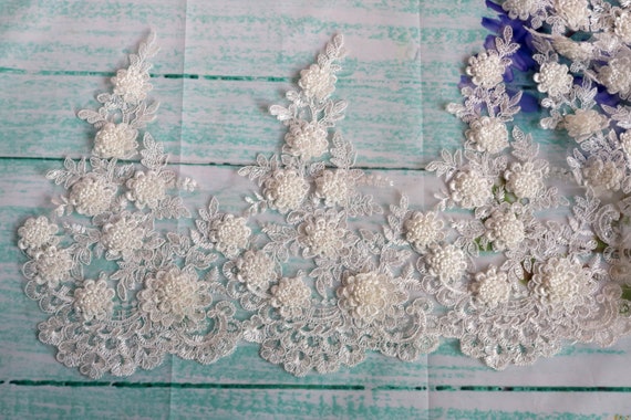 3D Lace Edging, Lace Trim Off White colour, 3D Flowers Lace Trim, 3d lace off white, Lace Fabric, Bridal Lace, Wedding Dress Lace, 11.5"wide