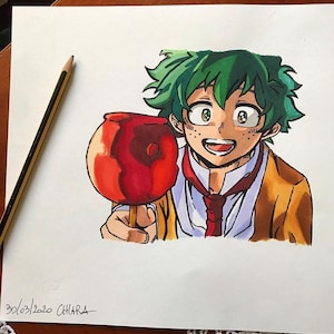 Midoriya con dibujo hecho a mano de manzana PRINT