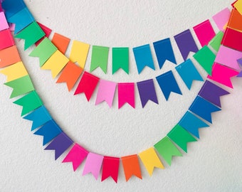 Rainbow Paper Garland, Rainbow Bunting, Rainbow Party Decor, Pride, Baby Shower Decor, Paper Bunting, Rainbow Flag Decoration