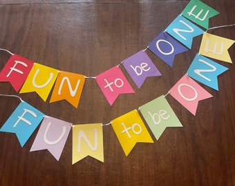 FUN to be ONE Rainbow Banner, Smash Cake Photo Banner, One Banner, 1st Birthday Backdrops, Happy Birthday Banner