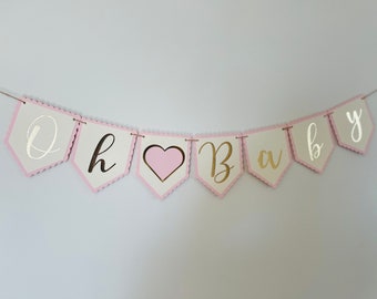 Oh Baby Banner Baby Shower Blush Gold Banner Gender Reveal Banner Baby Shower Pink Decoration