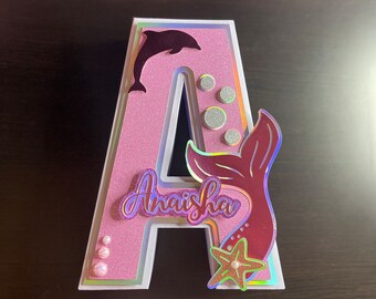3D Mermaid Name Sign Letter, Under the Sea Decorations, Mermaid Name 3D Letter, Mermaid Girls Birthday, Customized Name Letters