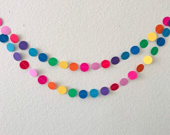 Rainbow Theme Decoration, Paper Garland, Rainbow Dot Bunting, Geometric Garlands, Circle Rainbow Decor, Nursery Decor, Party Decor Paper