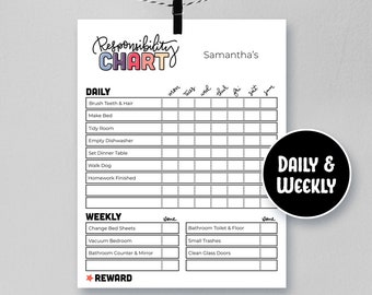 Chore Chart for Kids | Instant Download | Printable | Responsibility Chart | Weekly & Daily Tasks | Family Chores | EDITABLE