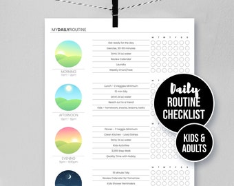 4 Daily Routine Checklists for Adults Kids Teens, To Do List, ADHD, Schedule Morning Evening Bed, Personal Planner Printable, Template, Edit