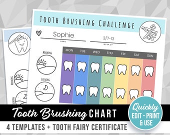 Create your own Tooth Brushing Chart - Kids & Adults Clean Teeth Challenge, Dental, ADHD, Tooth Fairy Certificate, PPTX PDF, Print Digital