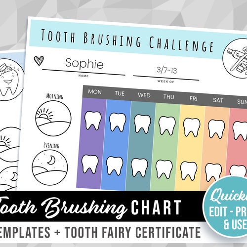 Brush Your Teeth Tooth Brushing Chart Printable Etsy