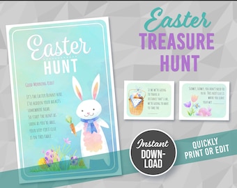 Editable Easter Treasure Hunt Clues, Indoor Outdoor, Riddles Rhymes, Fun Family Party Game Activity, Kids Egg Scavenger Prize, Printable