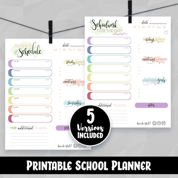 5 Printable School Planners | Daily Schedules | Homeschool | Online Learning |Digital iPad | Kids, Teens, College | Checklist | EDITABLE