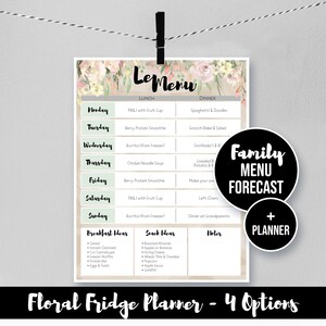Menú Floral Imprimible, Planificador, Lista de Abarrotes, Colores Neutros, Lista Semanal, Le Menú, Almuerzo, Cena, Nevera, Editable