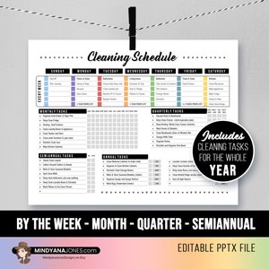 Editable Yearly & Monthly Cleaning Schedule, Printable Month Planner, Home House List Chore Annual, Organize, 3 Templates, BOLD, PPTX PDF