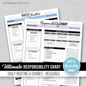 The Ultimate Responsibility Chart! Printable Editable | For Daily Weekly Chores, Routines, Goals, Checklist | Kids Teens Adults, Template