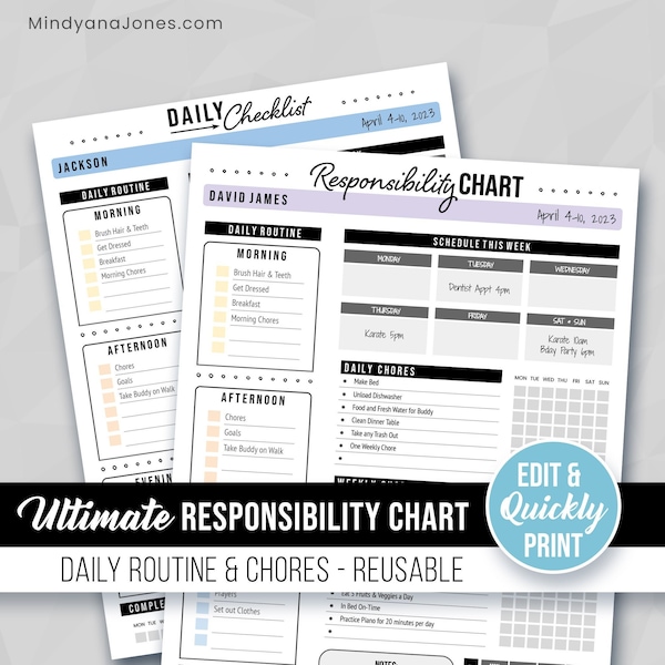The Ultimate Responsibility Chart! Printable Editable | For Daily Weekly Chores, Routines, Goals, Checklist | Kids Teens Adults, Template