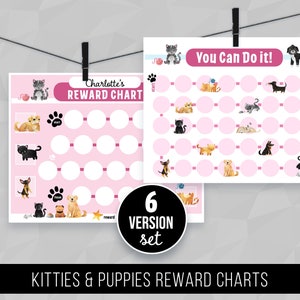6 Reward Chart Set, Kid Reading Progress, Brushing Teeth, Cats Dogs Animals, Potty Training, Kitties, Girls Kids, Printable