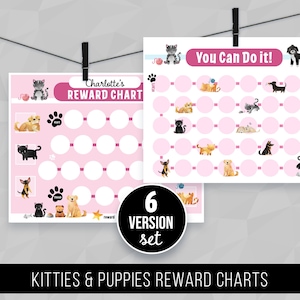 6 Reward Chart Set, Kid Reading Vooruitgang, Tanden poetsen, Katten Honden Dieren, Zindelijkheid Training, Kitties, Meisjes Kinderen, Afdrukbaar