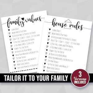 3 Familie Haus Regeln Zeichen | Sofortiger Download | Personalisierte DruckKunst | Lernen Sie jeden Tag | Home Werte | PowerPoint | Digitales Bundle EDITABLE