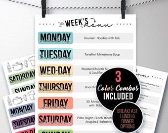 Printable Family Menu, Weekly Meal List, Fridge Forecast, What's for Dinner, Breakfast Lunch, 3 Colors, Bold Modern, PPTX Download Editable