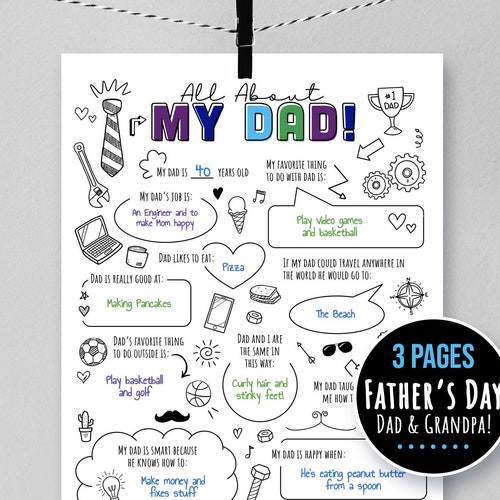 PRINTABLE All About My Dad Fill in the Blank Gift for - Etsy