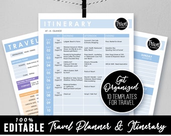 Editable Travel Itinerary & Packing List, Trip Checklist, Vacation Planner, Adults Kids Family, 10 PPTX Templates, Printable Download
