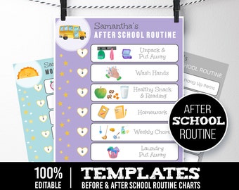 Before & After School Routine Charts for Little Kids Template, Preschool Kindergarten Elementary, Daily Schedule, Printable, EDITABLE PPTX