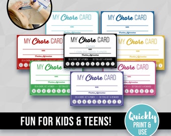 Kids & Teens Punch Chore Cards, Rewards for the Family, Earning Surprises, Motivational Fun, Cleaning, Printable, JPEG Instant Download