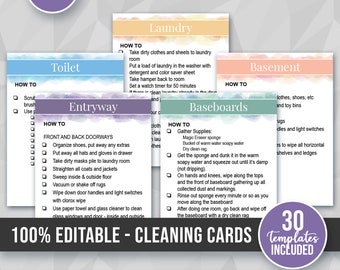 Family Cleaning Cards bewerkbaar, afdrukbaar, chore checklist voor kinderen, wekelijkse verantwoordelijkheid lijst, House Zones Badkamer Slaapkamer Instructies
