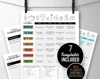 Menu Meal Planner & Freezer Food Storage Inventory, Weekly List, Pantry Planning, Shopping List, Bold Modern, PPTX, Download Print Editable
