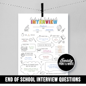 End of School Kids Interview, Begin Summer, Questions, Teacher, Last Day, Year in Review Student Sheet Keepsake, About Me Journal, Printable