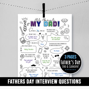 Todo sobre las preguntas de mi papá, papá o abuelo, regalo de entrevista para niños del Día del Padre, recuerdo, hoja para completar espacios en blanco PDF JPG, descargar, imprimible