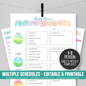 1-2 Person Daily Responsibilities Schedule Checklists for Kids, School, Chores, Pretty Rainbow, To Do List, Plan Printable, Template, Edit