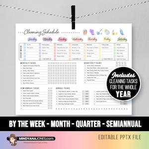 Editable Yearly & Monthly Cleaning Schedule, Printable Month Planner, Home House List Chore Annual, 3 Templates, Watercolor, PPTX or PDF