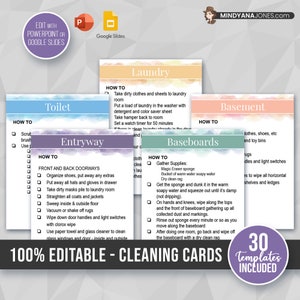 Family Cleaning Cards bewerkbaar, afdrukbaar, chore checklist voor kinderen, wekelijkse verantwoordelijkheid lijst, House Zones Badkamer Slaapkamer Instructies