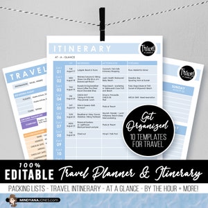 Editable Travel Itinerary & Packing List, Trip Checklist, Vacation Planner, Adults Kids Family, 10 PPTX Templates, Printable Download
