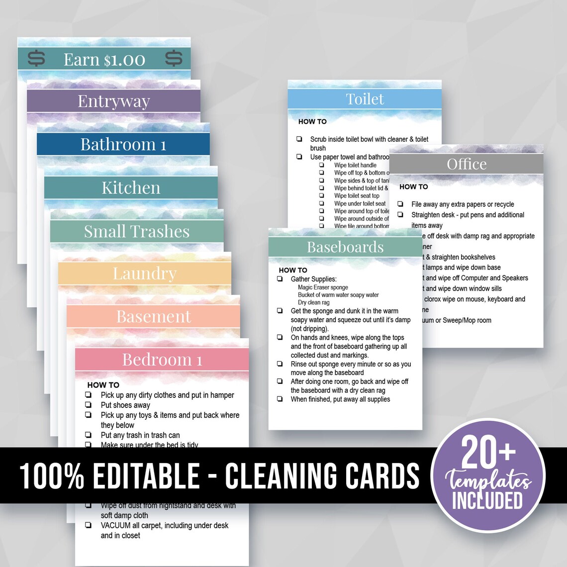 Family Cleaning Cards Editable Printable Chore Checklist for | Etsy