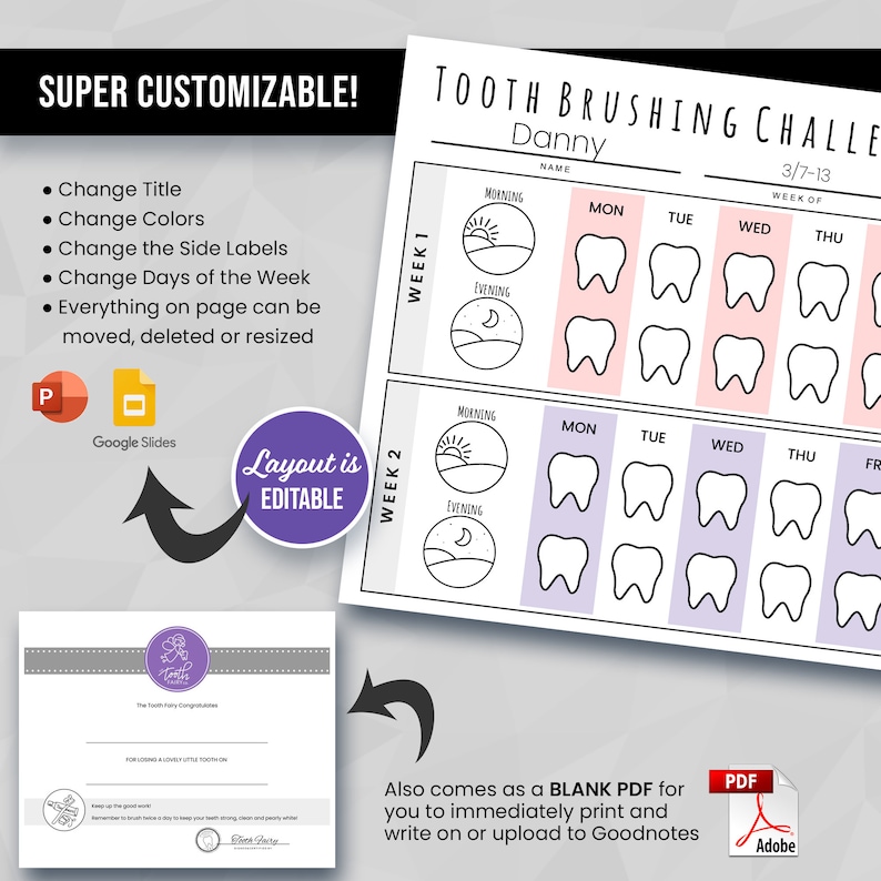 Create Your Own Tooth Brushing Chart Kids & Adults Clean Etsy