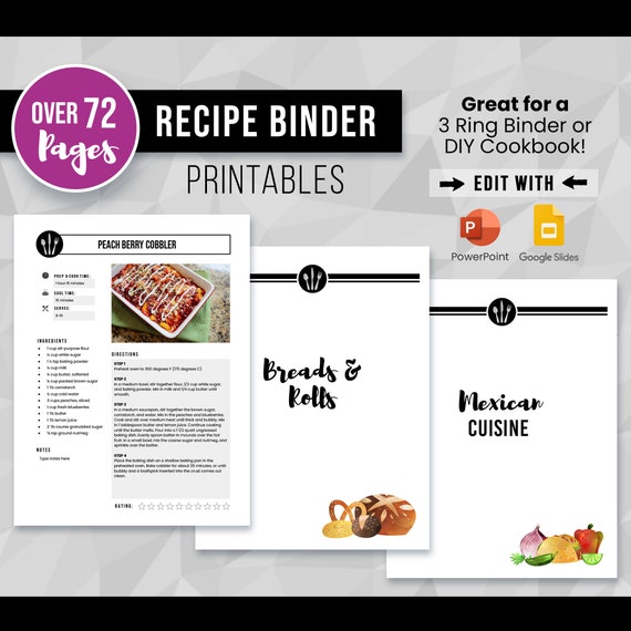 Recipe Binder Template &amp; Dividers Printable Family Cookbook - Etsy