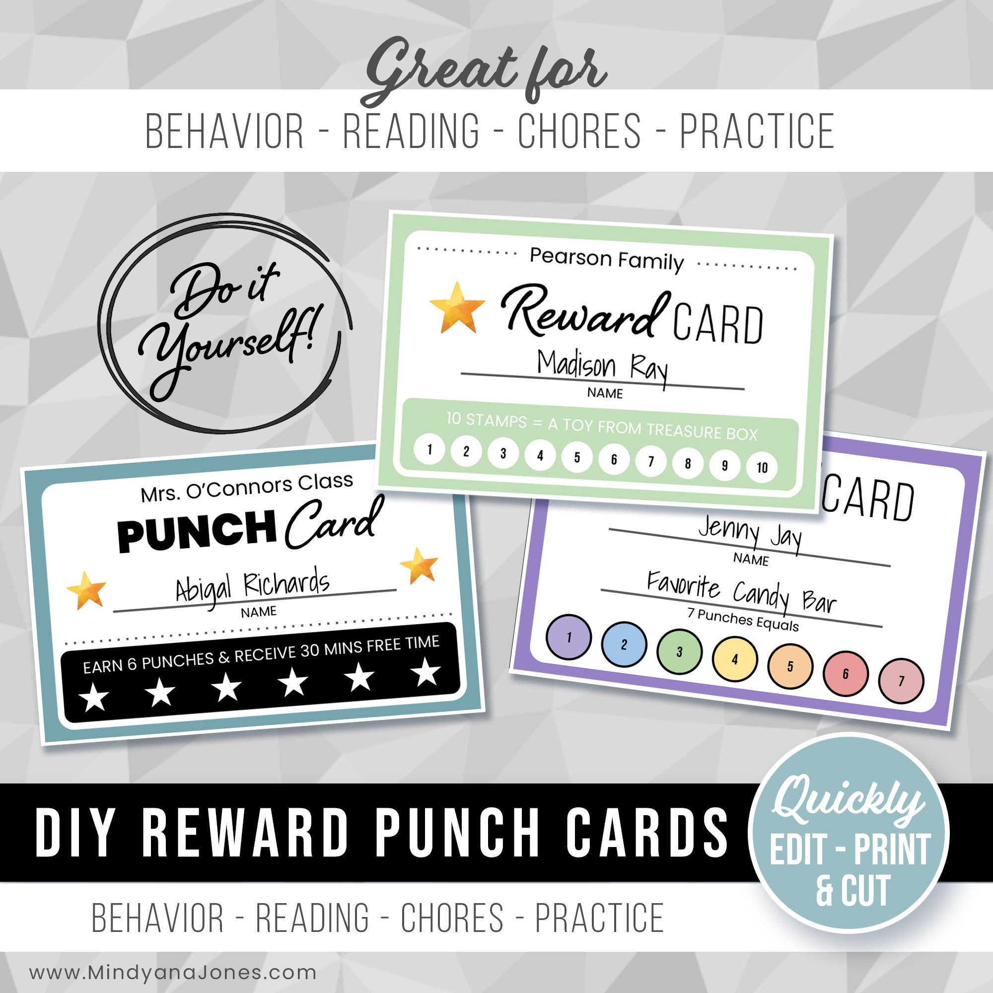 DIY Editable Reward Punch Cards, Templates, Add a School Logo or Family  Name, Behavior Chores Loyalty Reading Practice, Template Printable 
