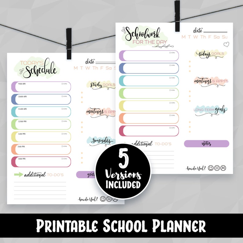 5 Printable School Planners Daily Schedules Homeschool Etsy